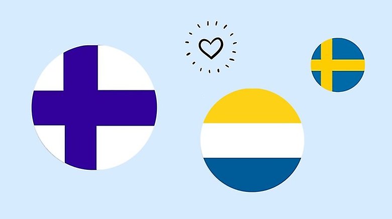 Finska flaggan, meänkieliflaggan och svenska flaggan liten uppe i högra hörnet 