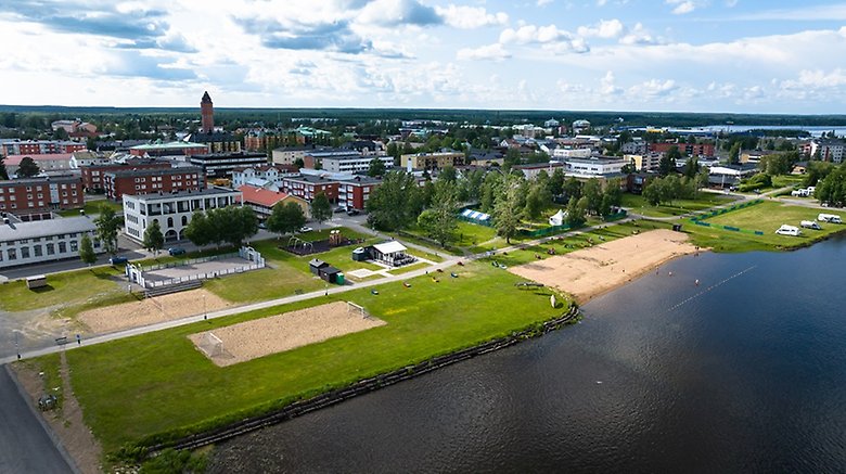Fltgbild över Haparanda sett från Torneälv. Foto: Haparanda stad 